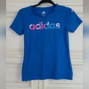 Adidas girls blue shirt v neck climalite short sleeve size L 14